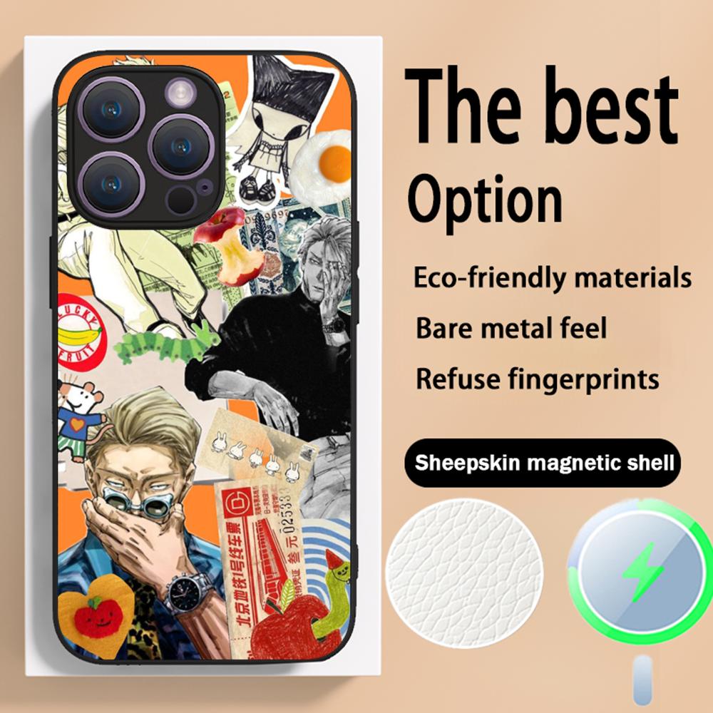 

Jujutsu Kaisen Kento Nanami anime Phone Case For iPhone 16 15 14 13 12 11 Plus Pro Max High-end Luxury Magsafe Sheepskin iPhone 16 Pro Max