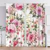 2PC Pink Rose Bouquet Sheer Curtains - Romantic Watercolor Floral Print Window Drapes for Bedroom Living Room Decor