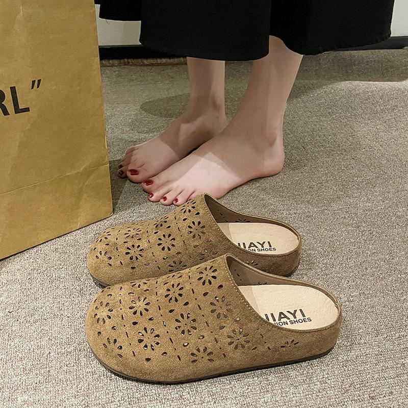 Hollow Bag Head Half Slippers Women's 2025 Summer New Outer Wear Thick-soled Casual Cool Slippers Versatile Soft-soled Shoes