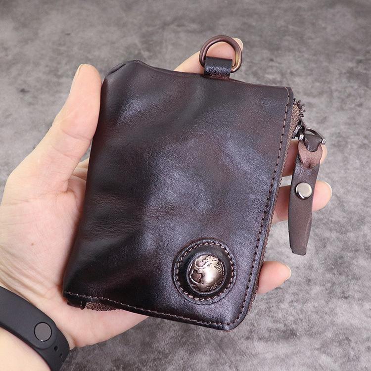 Neue Tasche Geldbörse für Herren, Vintage Japanisches pflanzlich gegerbtes Leder, Gebrauchte Geldbörse, Münzbörse, Schlüssel Tasche für Damen, Karten Tasche