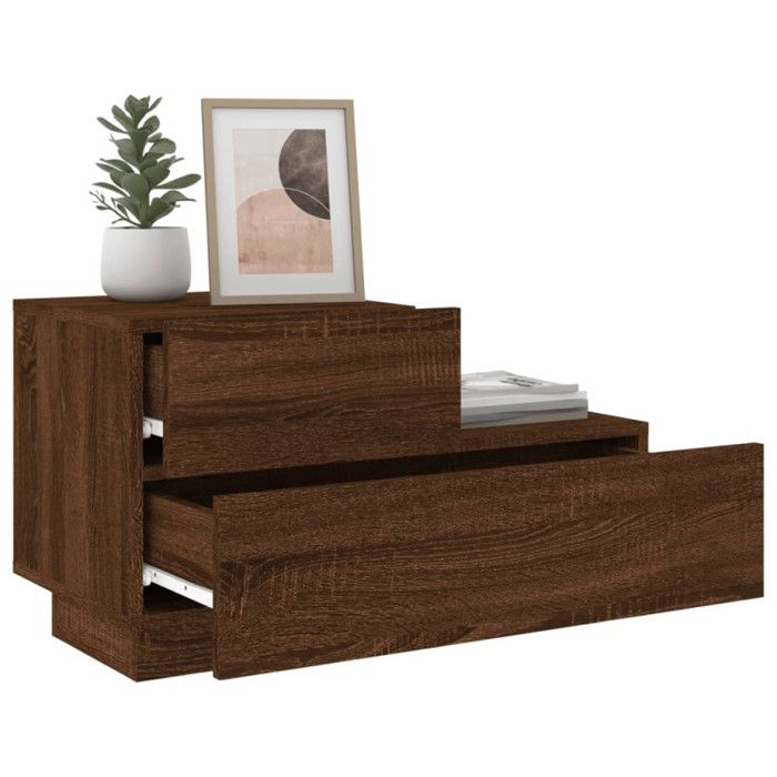 VidaXL Table de Chevet avec Lumières LED, Armoire de Nuit avec Rangement, Table de Nuit Chambre, Moderne, Chêne Marron Bois 836783