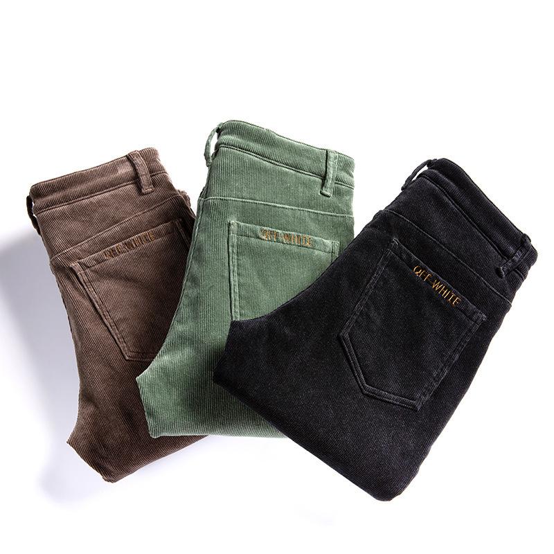 2024 Autumn And Winter Plus Velvet Men'S Casual Pants Slim Fit Straight Tube Light Core Velvet Pants Versatile Striped Velvet Pants