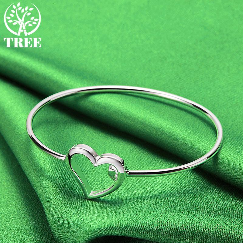 Adjustable 925 Sterling Silver Heart Bangle For Men Women Fashion Party Gifts For Girls' Birthday Exquisite Jewelry Accessories