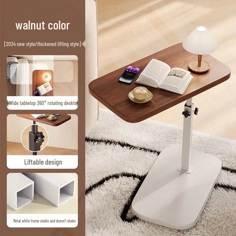 Reversible Bedside Table with Liftable Side, Sofa & Coffee Table, Bedroom & Living Room Computer Desk, All-in-One Table