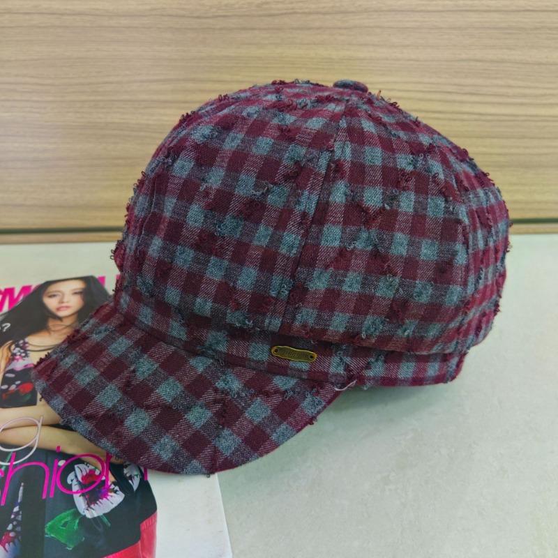 Literary and artistic simple forward hat men's and women's red plaid autumn and winter thin casual breathable striped cap beret
