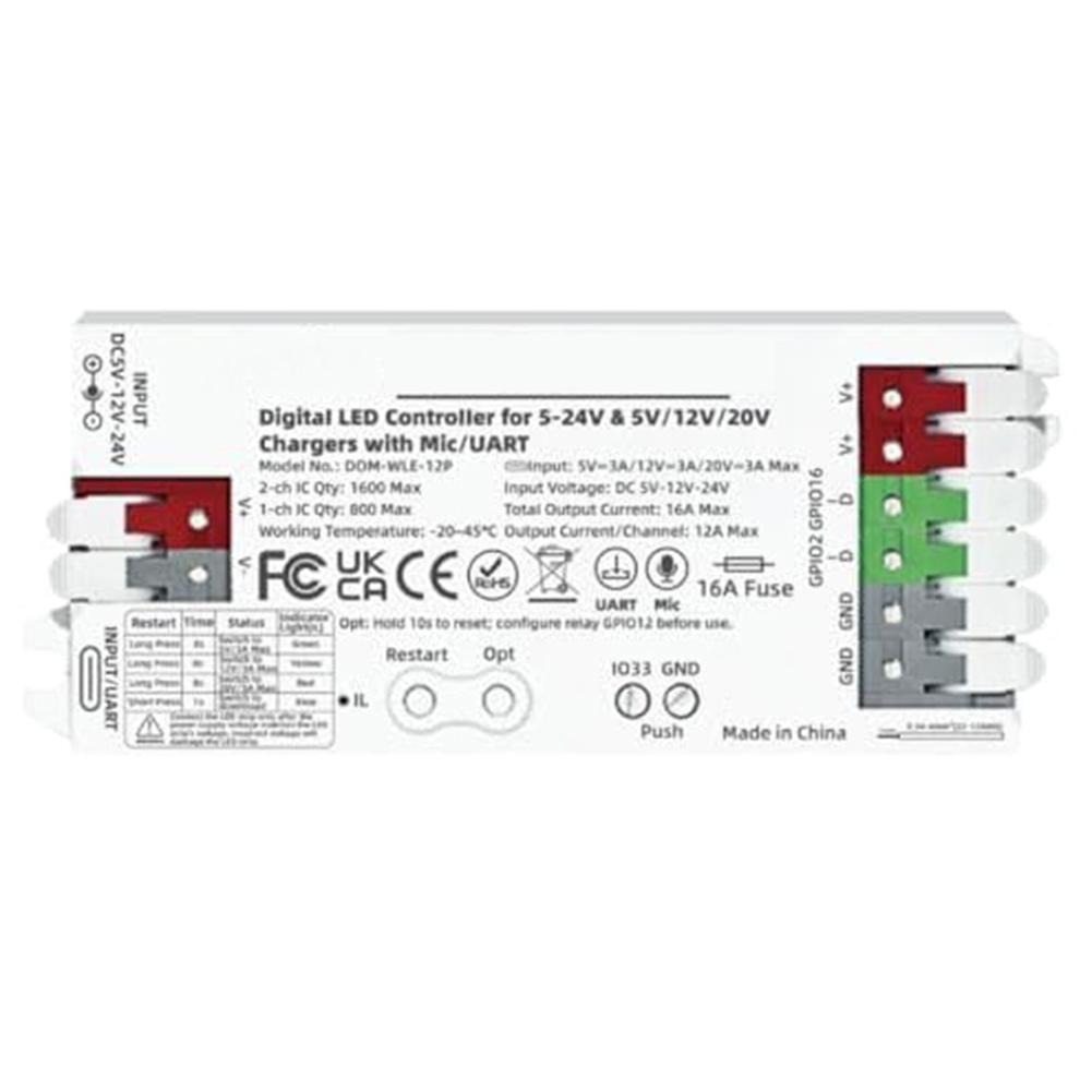 For WLED Digital LED Strip Controller for ESP32 Platform with 16A Current Rating White Housing USB C Connector 5-24V Range