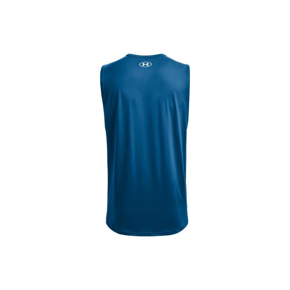 Under Armour Rush Series Energy Reflective Logo Solid Crew Neck Sleeveless Top Men Tops Blue 1366139-899
