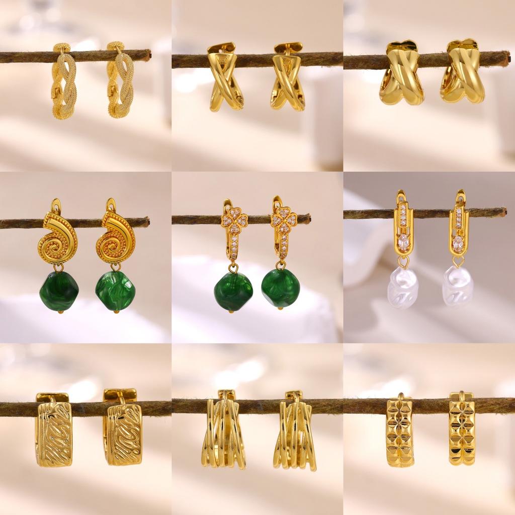 Multi‑Style Stone‑Set Pearl Women Earrings, 18K Gold‑Plated Copper Versatile Temperament Ear Jewelry