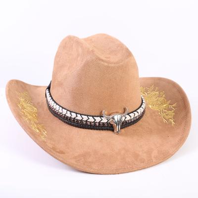 Popular European and American Classic Suede Western Cowboy Hat Men's and Women's Big Brim Embroidered Outdoor Sun Hat