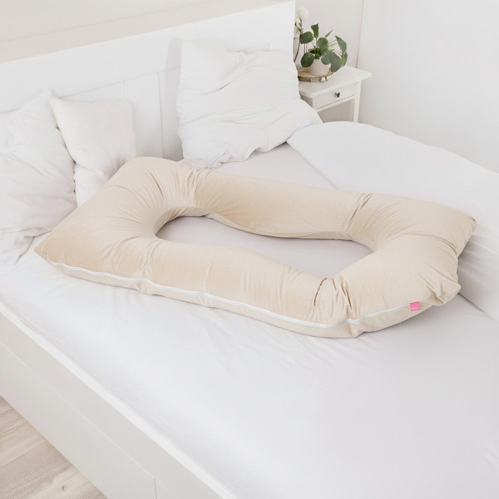 U-shaped Pregnancy Pillow Velvet for Side Sleeping and Breastfeeding - Beige