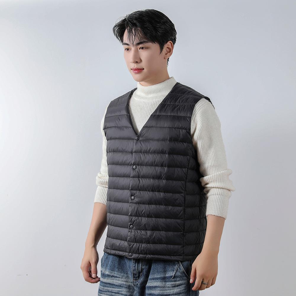 Men's velvet solid color new men's V-neck crew neck vest down jacket vest large size coat