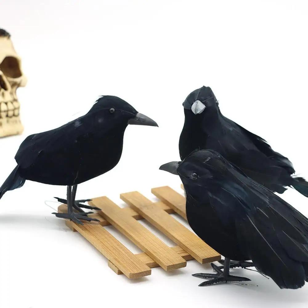 3 Pcs/set Crow Mock Bird Theme Garden Statue Sculpture Toy Feather Animal Festival Decoration Props Party Supplies Decoration