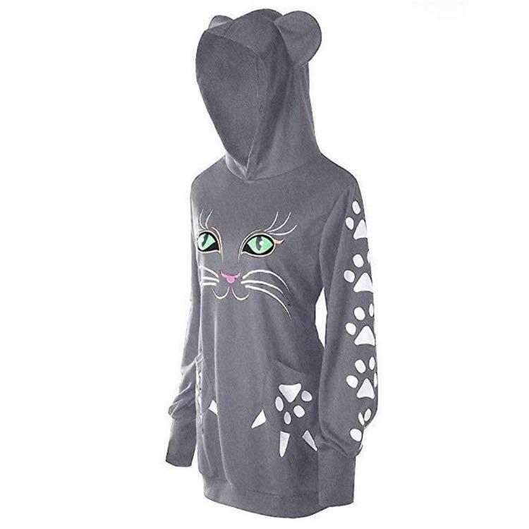 Women Hooded Cat Style Casual Sweatshirt Long Sleeve Pullover