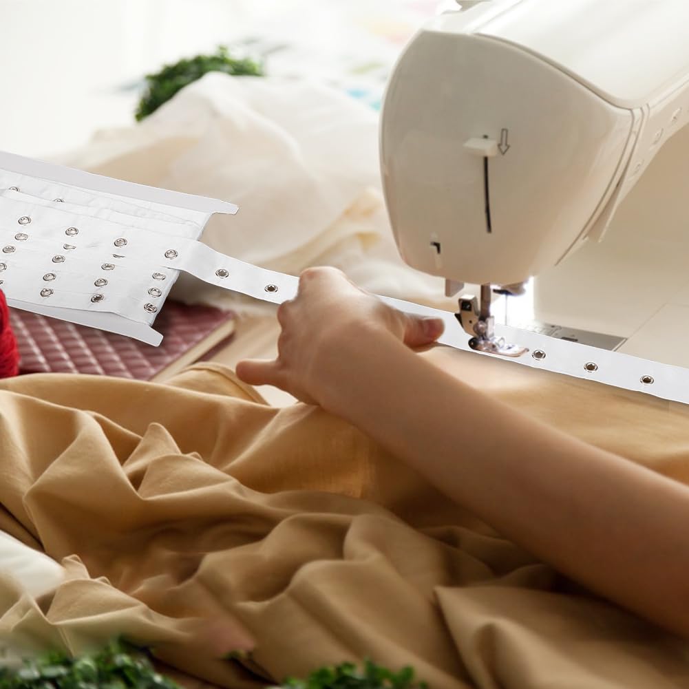 BENECREAT 5 Yards White Polyester Eyelet Tape, 1 Inch Wide Grommet Twill Tape Trim Ribbon Strip with Silver Metal Eyelet Ring for Corset Shirt DIY