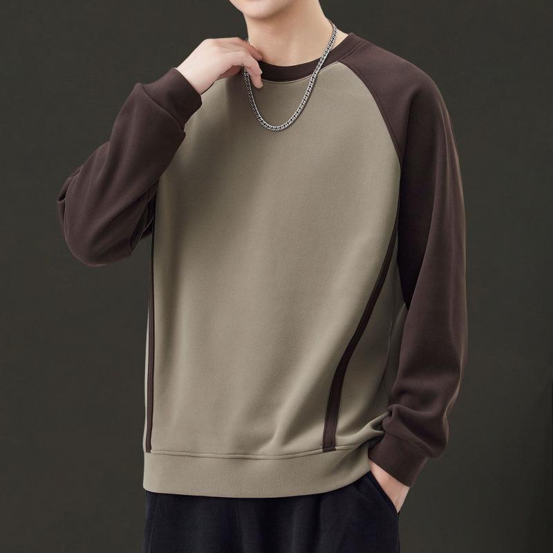

Men s Autumn Color Block Round Neck Hoodie - Trendy, Comfortable, Versatile Top XL зелений