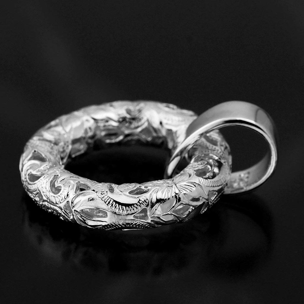 Leilani Hawaiian Jewelry Circle Scroll (Wave) Openwork Pendant Necklace for Men, 925 Sterling Silver (Includes 45cm Rope Chain)