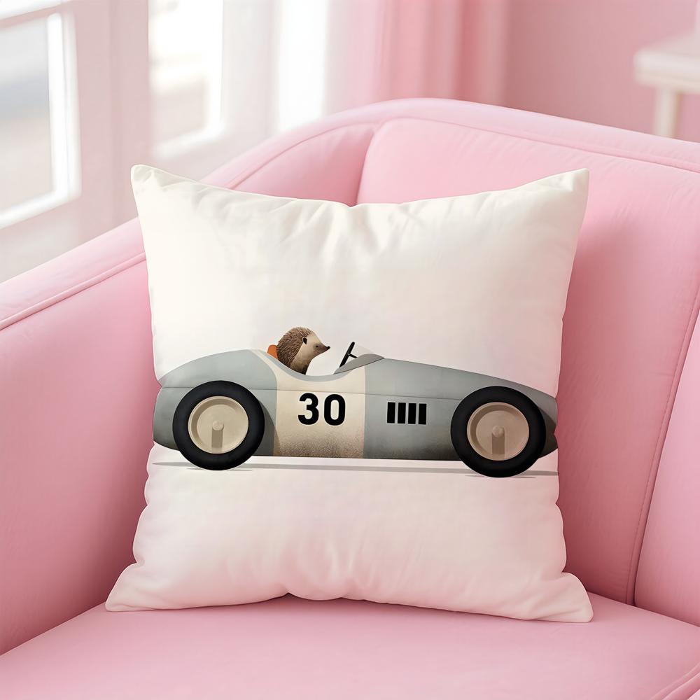 Funny Cartoon Animals Car Art Cushion Cover Linen Pillowcase Cover Soft Decor for Sofa Home Room