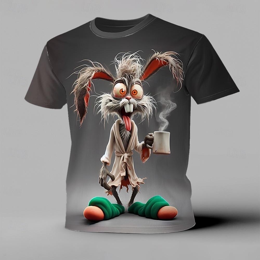 Men s Animal Rabbit Funny T Shirt Short Sleeve T shirt 3D Print Crew Neck Shirt Exaggerated Designer Party Holiday Purple Green Gray Summer Clothing S