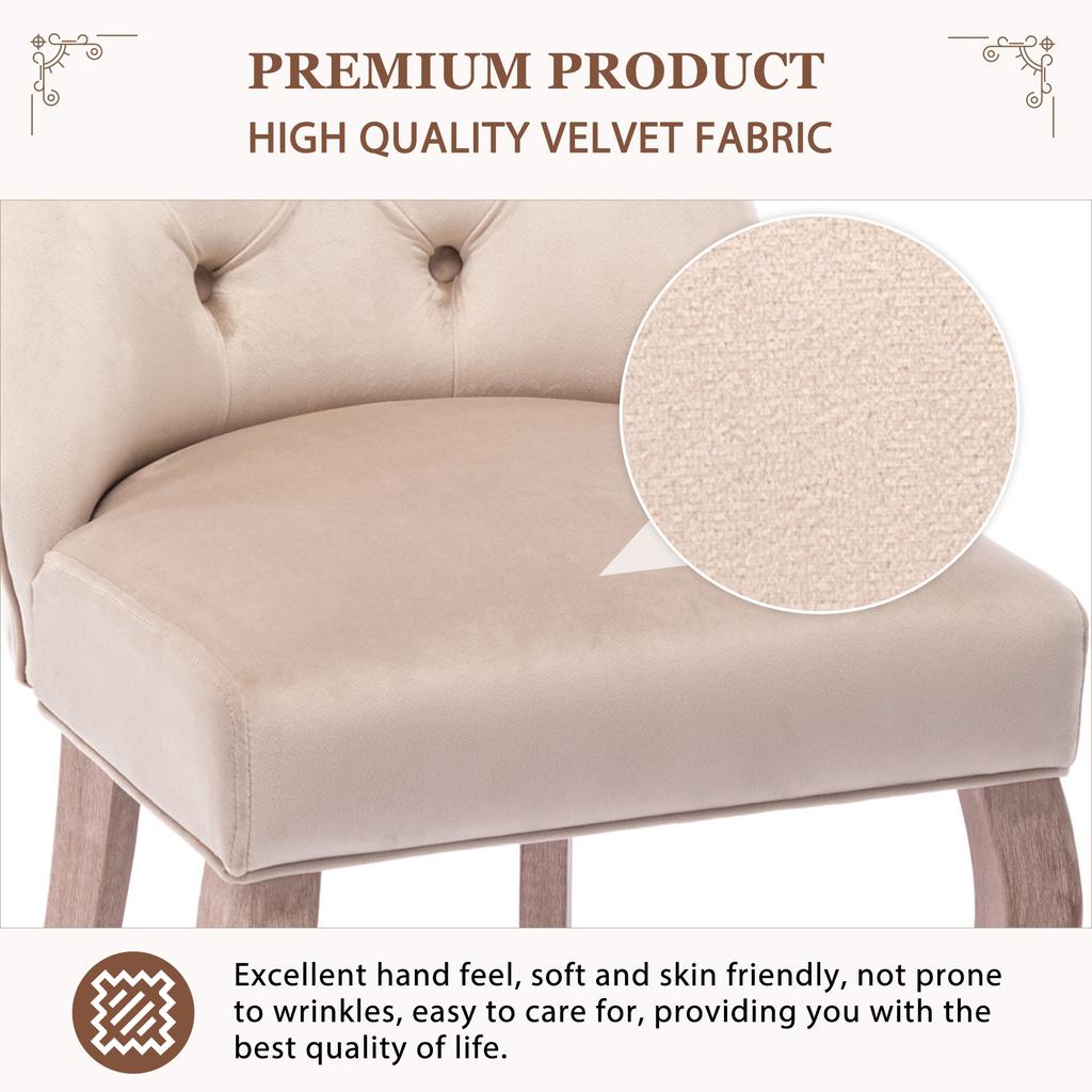 4-Leg Chair, Beige Velvet Dining Chair, High Backrest, with Button Tufting, Solid Wood Frame, Beige (Set of 2)