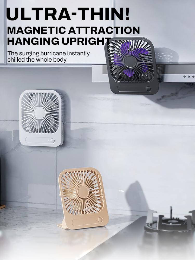Magnetic Wall-mounted Fan Desk 180°Adjust Air Cooling Fan 4 Speeds Rechargeable Ultra-thin USB Fan for Kitchen Gym Refrigeration