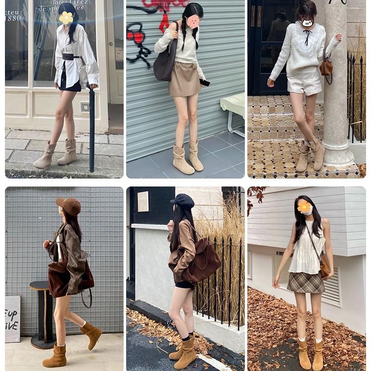 Blue Cabinet Edition~ Inner Height Increasing Retro Short Boots Women's 2025 Autumn and Winter Western Martin Boots Round Head Short Boken Stacking 