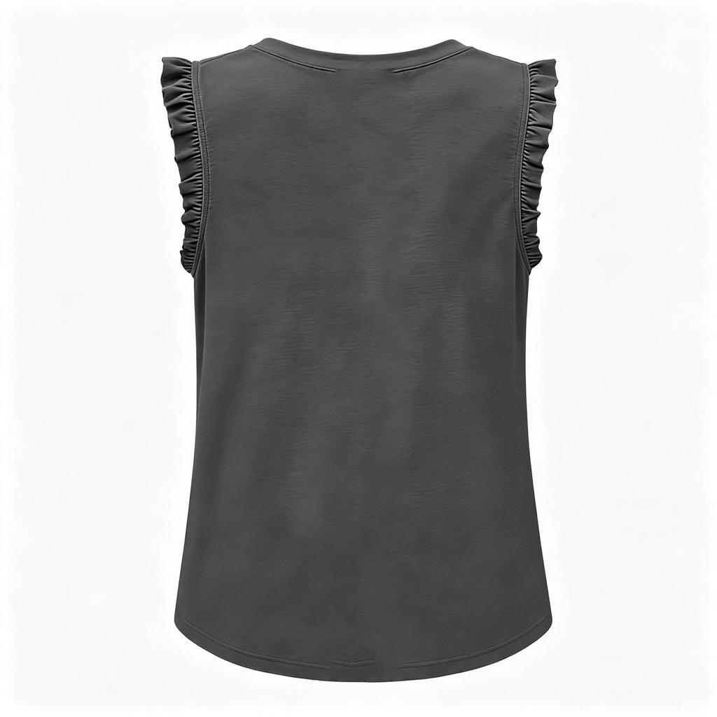 Damen Casual Tops Gerüschte Ärmellose Tops Lockere V-Ausschnitt Hemden Plissiertes Tanktop