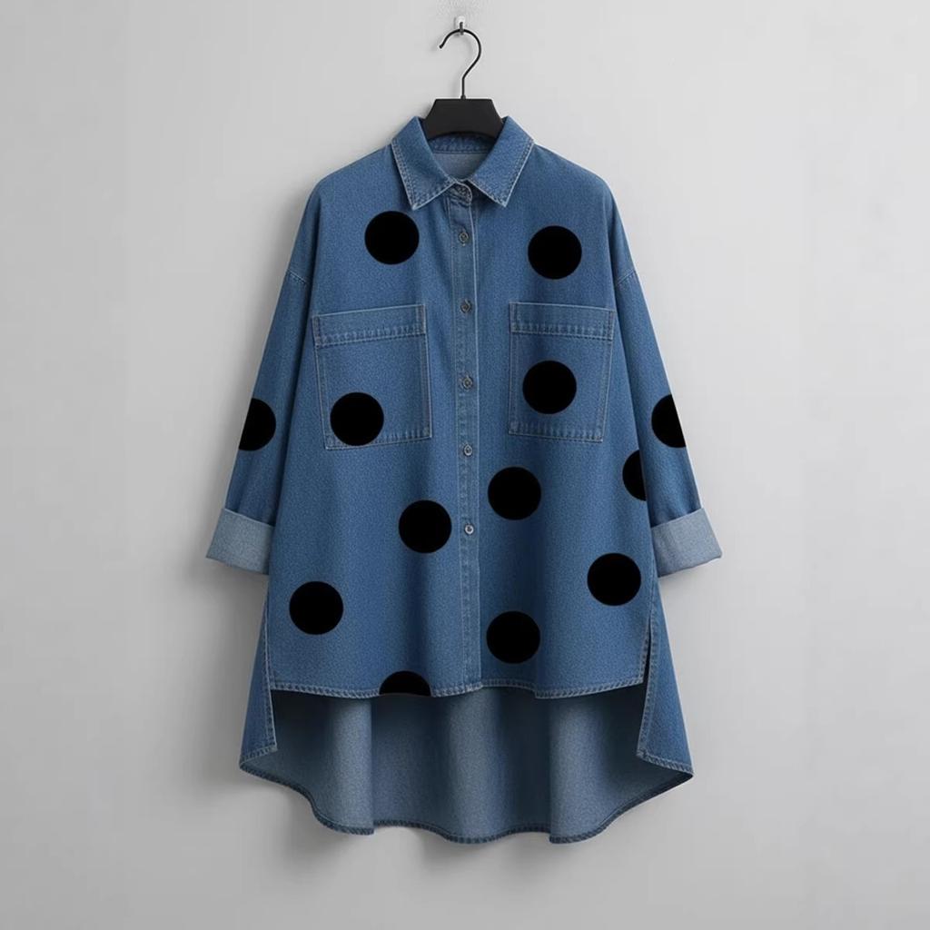 European and American cross-border 2026 printed imitation denim stand-up collar casual shirt