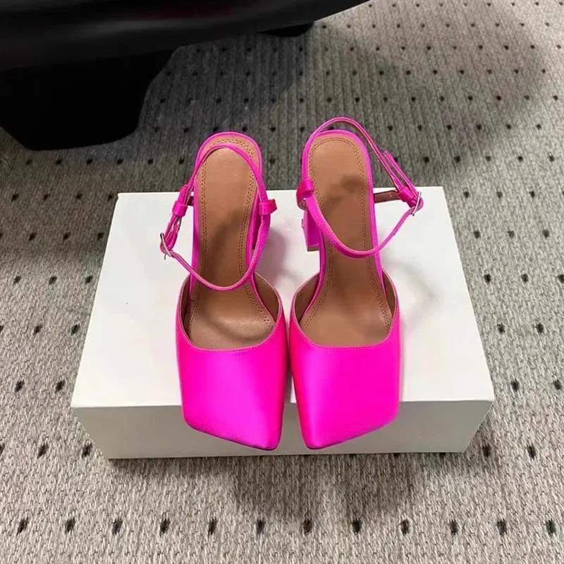 Fashion New Satin Mary Jane Fashion Sandals European American Women's Summer Square Head Thick Heel Shopping Commuting Style High Heels