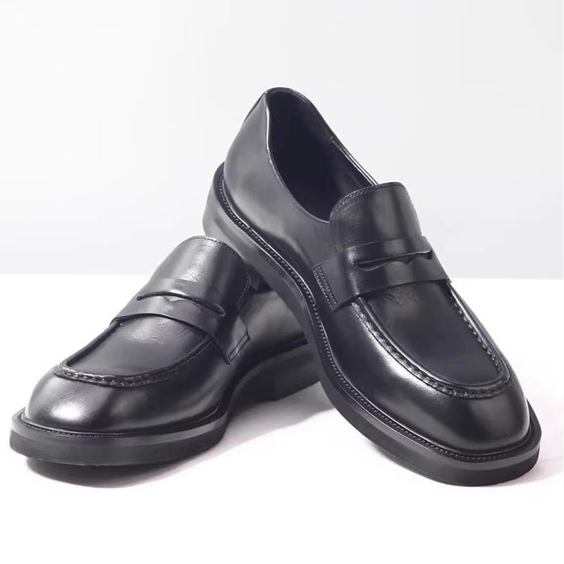New Arrival Slip On Men Loafers Black Genuine Leather Sewing Casual Shoes Round Head Height Increased Comfort Business Shoes Men
