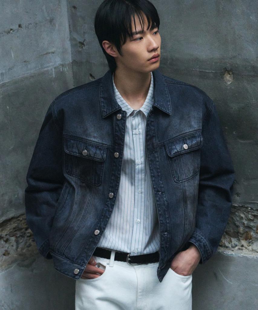 Draw Fit Low Smoke Denim Trucker Jacket [Midnight Blue]