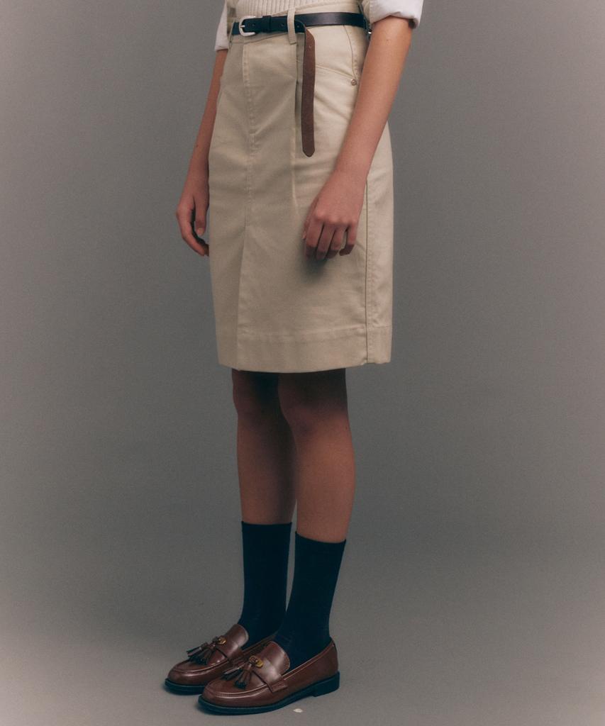 Seteo (W) Cotton Pencil Slit Skirt Natural Beige