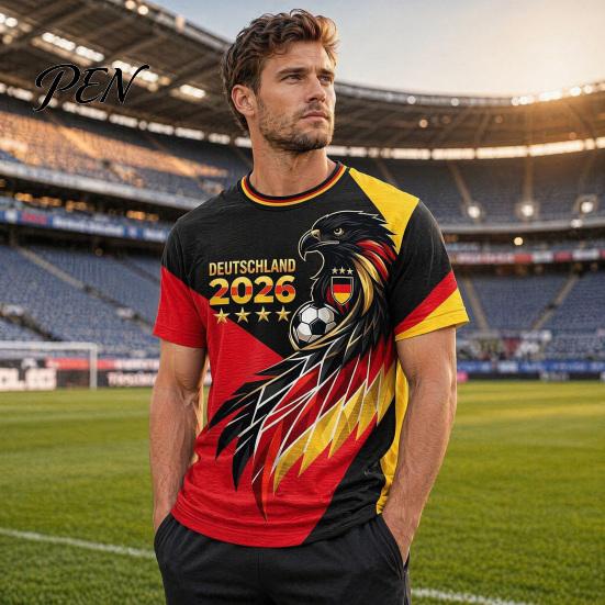 Breathable Sports T-shirt Men Soccer Fans T-shirt, German Team Football T-Shirt, 2026 World Sweat-wicking T-Shirt Tournament Cheer Tee, Stylish