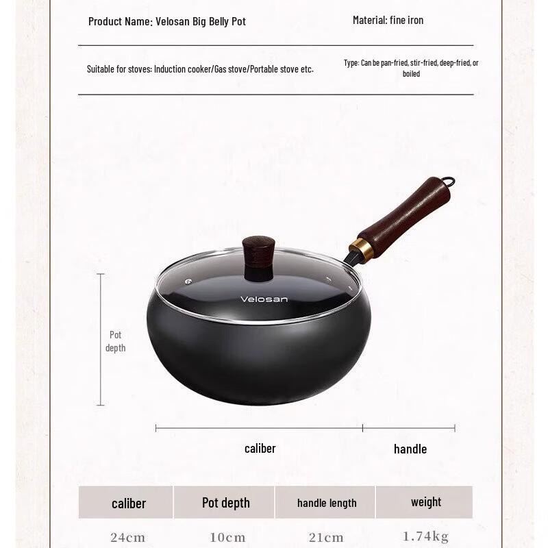 Wenlunshan 24cm Unbeschichteter Schmiedeeisen-Wok
