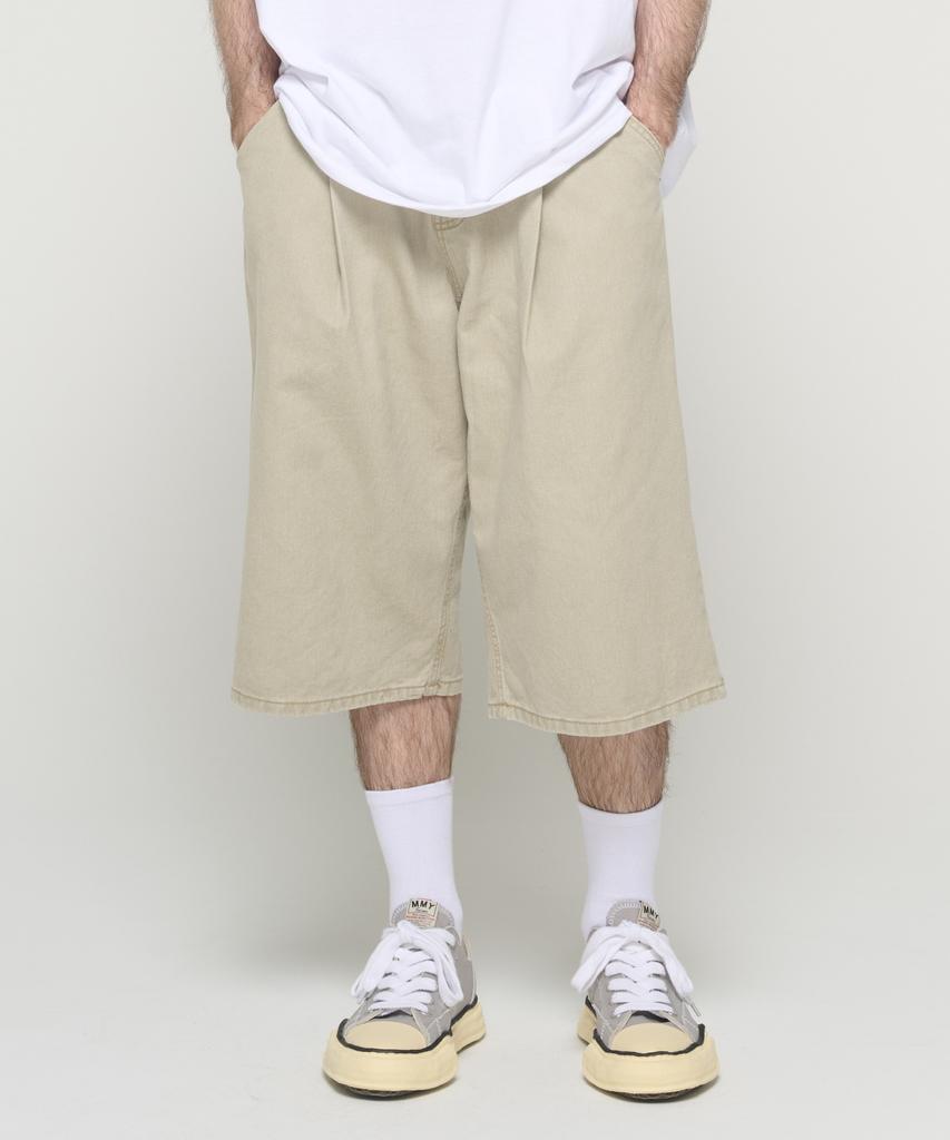 CARGOBROS Cotton Wide Curved Half Denim Pants (Beige)