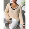 TIFICY Women's Fashion Casual Fall Winter Colour Block Print Long Sleeve V-Neck Sweaters