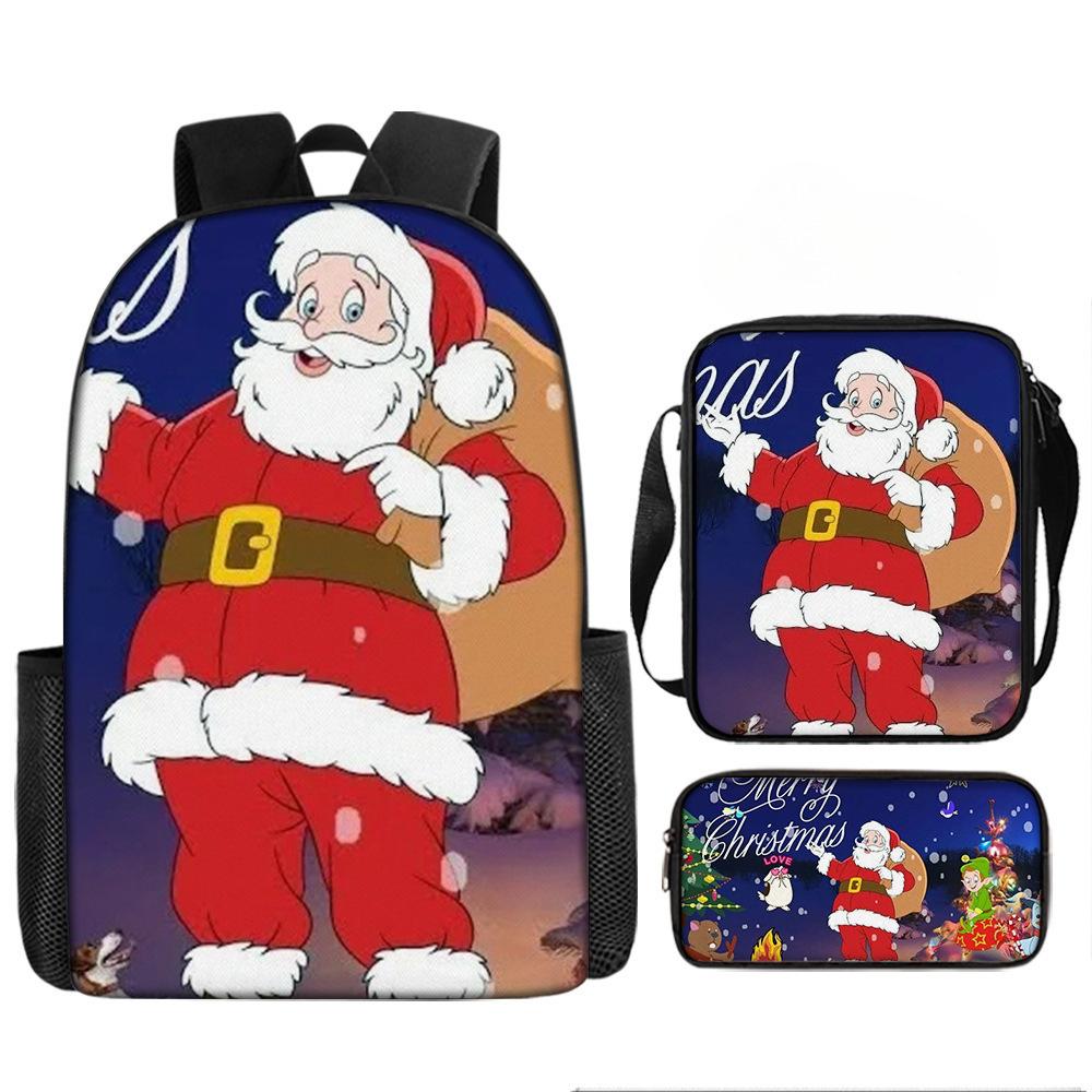 Christmas Backpack, 3D Digital Printed Backpack, Shoulder Bag, Pencil Case, Three-Piece Set