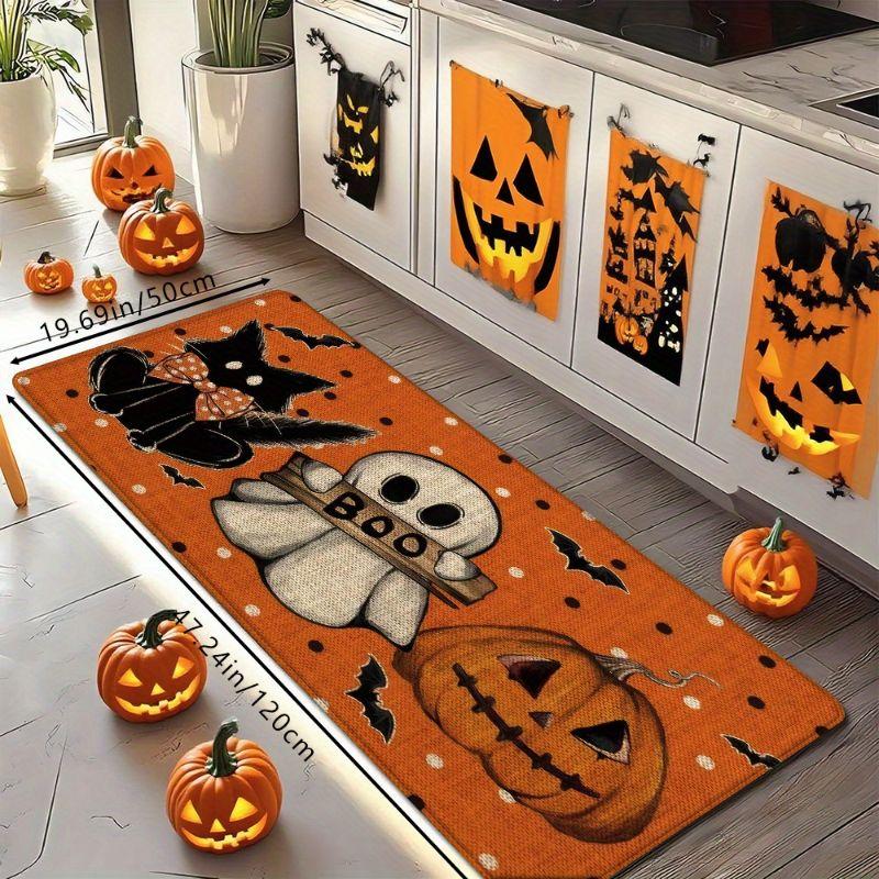 1/2pcs Orange Polka Dot Boo Ghost Halloween Doormat Non-Slip Entry Rug Kitchen Front Door Entryway Fall Decor