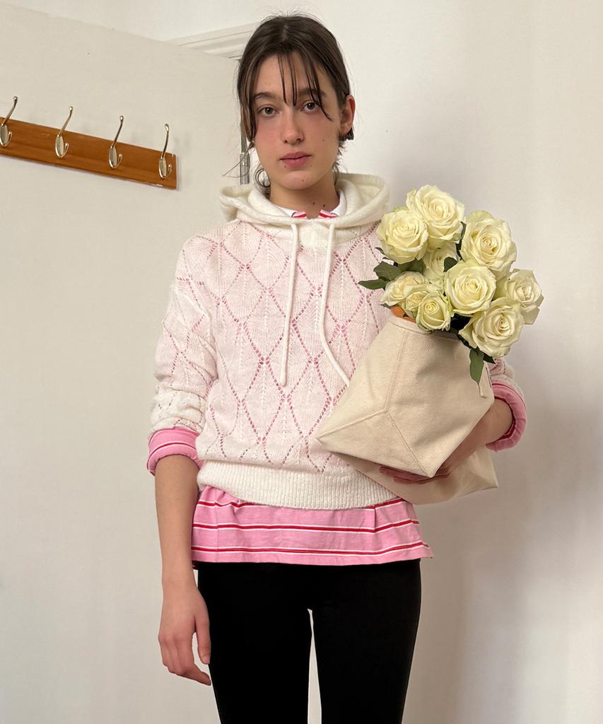 SINOON Diamond Hooded Knit (Ivory)