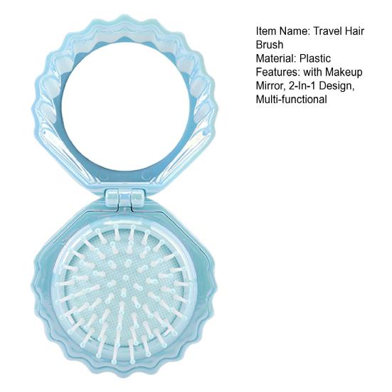 2-In-1 Mini Air Cushion Brush with Makeup Mirror Portable Shell Shape Travel Hair Comb Women Girls Folding Round Mirror Scalp