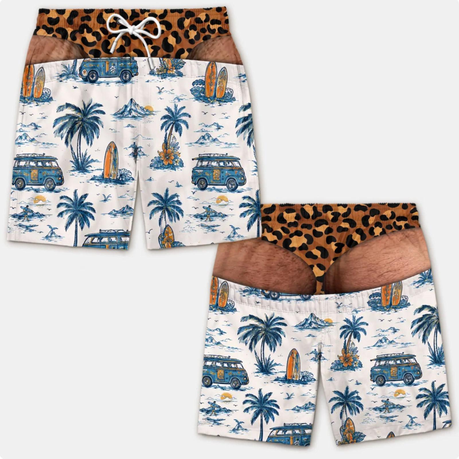Herren Badeshorts mit hawaiianischem Muster für den Sommerurlaub L