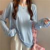 Summer solid Long Sleeve T-shirts Women's Casual loose Thin Slightly Transparent Sun Protection Cover Tops Tees female