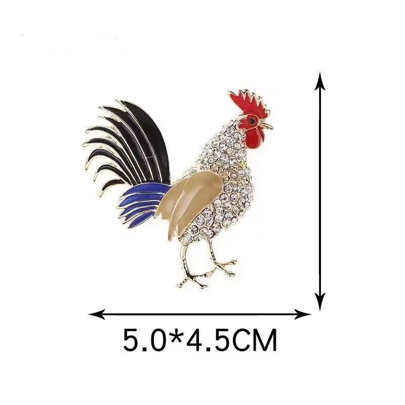Cute Colour Rooster Brooch Pin For Women Enamel Animal Corsages Crystal Cock Jewelry Pins Gift