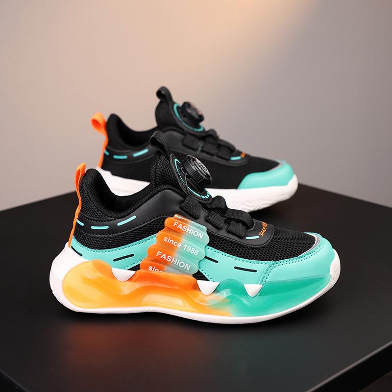 Boys Sneakers Breathable Mesh Boys Running Spring and Autumn Middle School Older Children Rotary Buckle Children ABC Campus Versatile Shoes