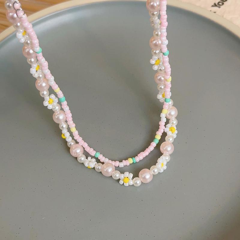 2 Stück/Set Sommer Strand Böhmisch Bunt Perlen Halskette für Damen Mädchen Blumen Perlen Halsketten Handgefertigt Urlaubs Schmuck Geschenke