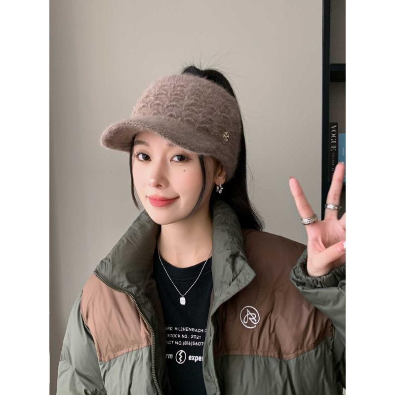 New Autumn and Winter Woolen Knitted Empty Top Hat Thickened and Warm  Large Brim Peaked Hat  Fashionable  Versatile and Trend Proof