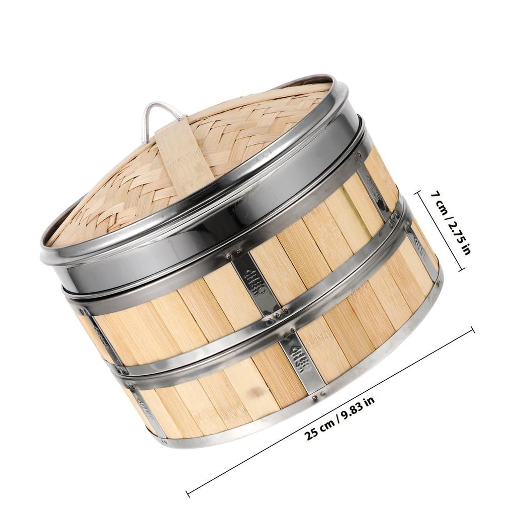 1Set Bamboo Steamer Basket 10 Inch Multi-Layer Food Steamer for Dumplings Buns Dim Sum Rice Vegetables Eggs Corn Potatoes Steam
