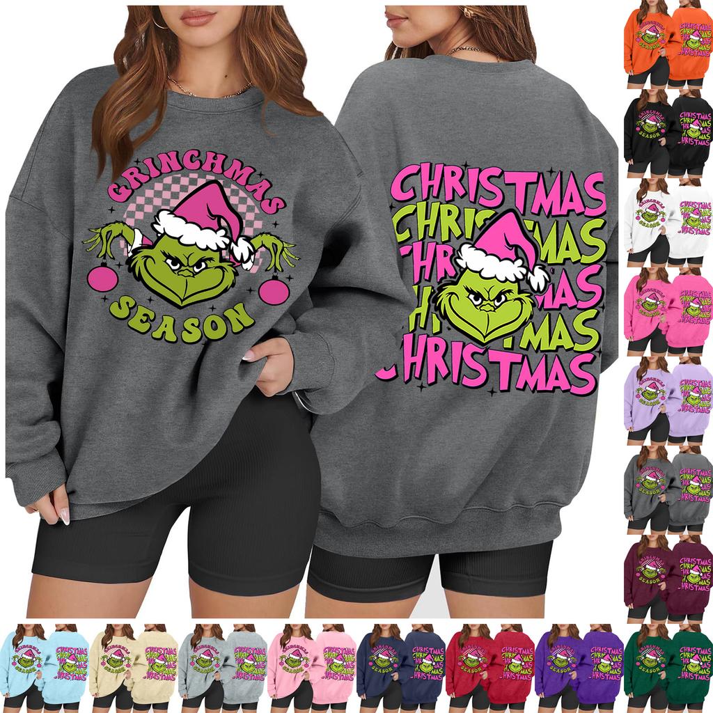 Women's Casual Fashion Long Sleeve Christmas Printed Round Neck Sweatshirt Top