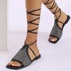 Fashion Women's Roman Cross Tie Open Toe Sandals Summer Beach Flat Gladiator Sandals Women Elegant Dress Lace Up Low Heel Sandal Female