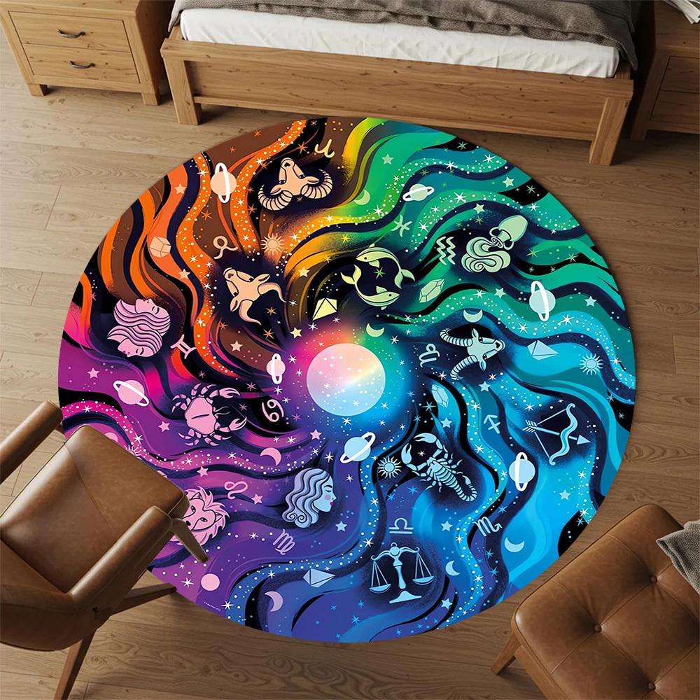 1pc astrology Pattern Office Round Rugs, Under Chair Round Rugs for Living Room, Bedroom, Bathroom Decoration Carpet 091841