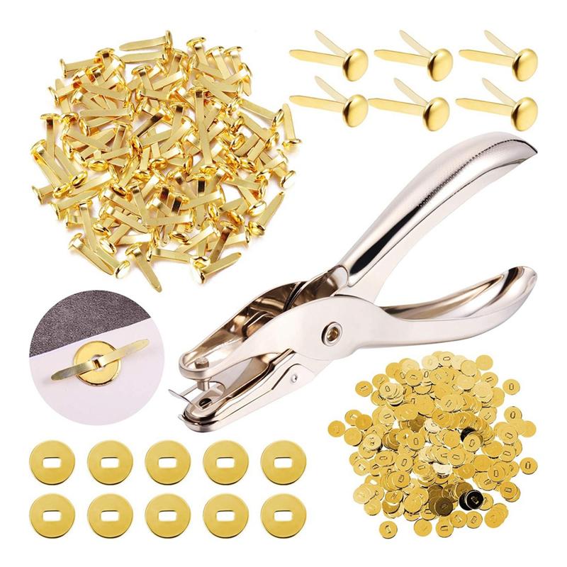 

2025 Trend 300 Pieces 3/4 Inch Brass Paper Fasteners Paper Brads, And 300 Pieces Plated Brass Washers With Hole Punch Gold, 20Mm
